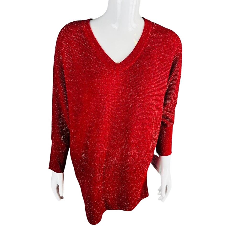 New Ellen Tracy Womans Sz PM Petite Medium Sweater Blouse Shimmer Red Tunic NWT